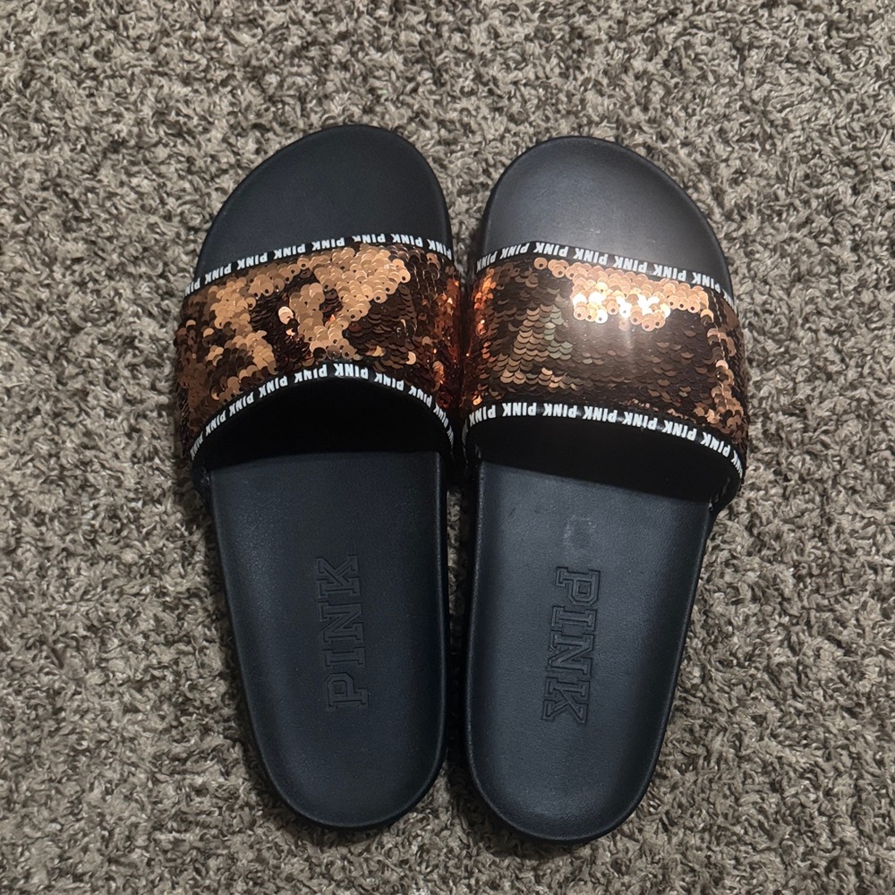 Pink Sequin Slide Sandals